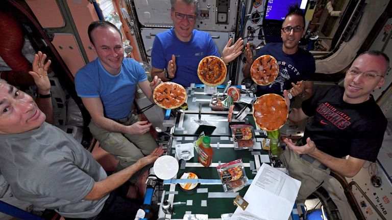 Astronauts at the space station made their own pizzas in 2017. Pic: AP